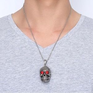 Men's Vintage Inspired Flower Skull Necklace Stainless Steel Pendant
